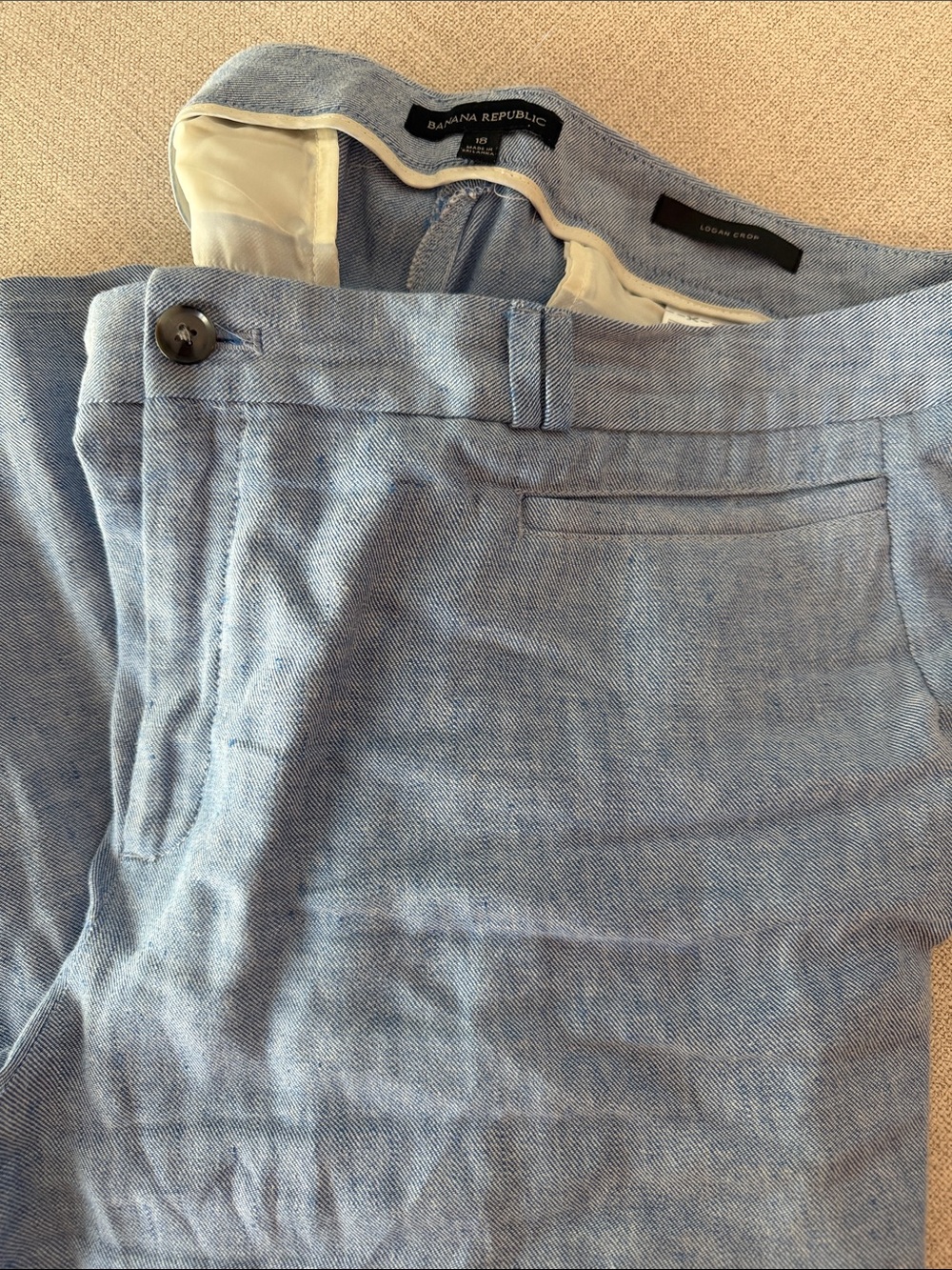 Banana Republic Light Blue Womens Logan Crop Linen-Blend Chinos